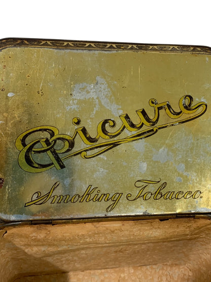 Antique Epicure Smoking Tobacco Hinged Tin Box US Tobacco Empty