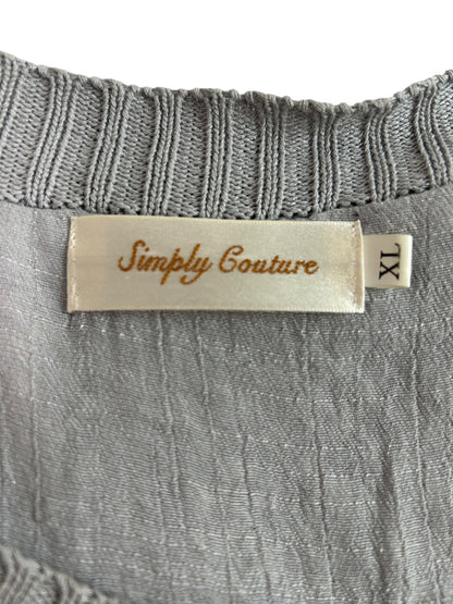 XL Simply Couture Womens Gray Peasant Style Pullover Shirt Flowy Embroidered