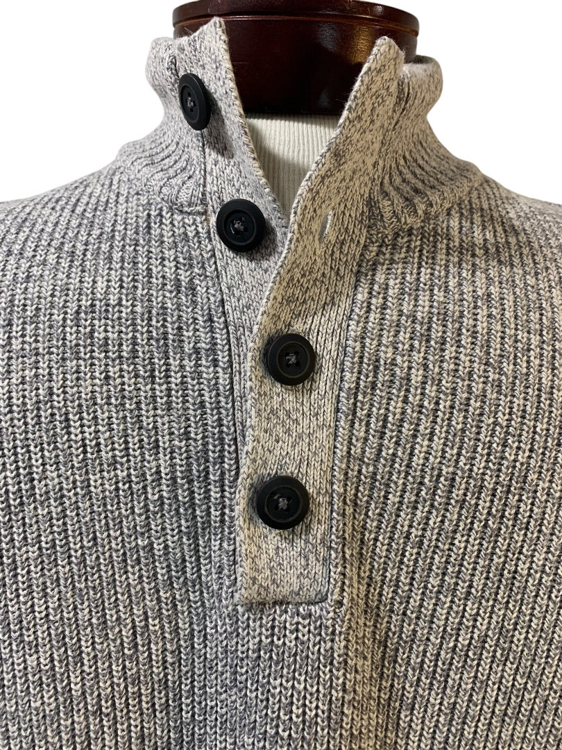 Medium G.H. Bass Mens Marled Knit Henley Sweater Gray White