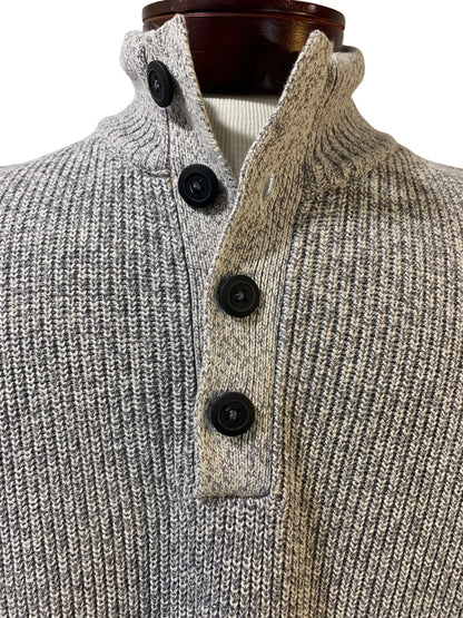 Medium G.H. Bass Mens Marled Knit Henley Sweater Gray White