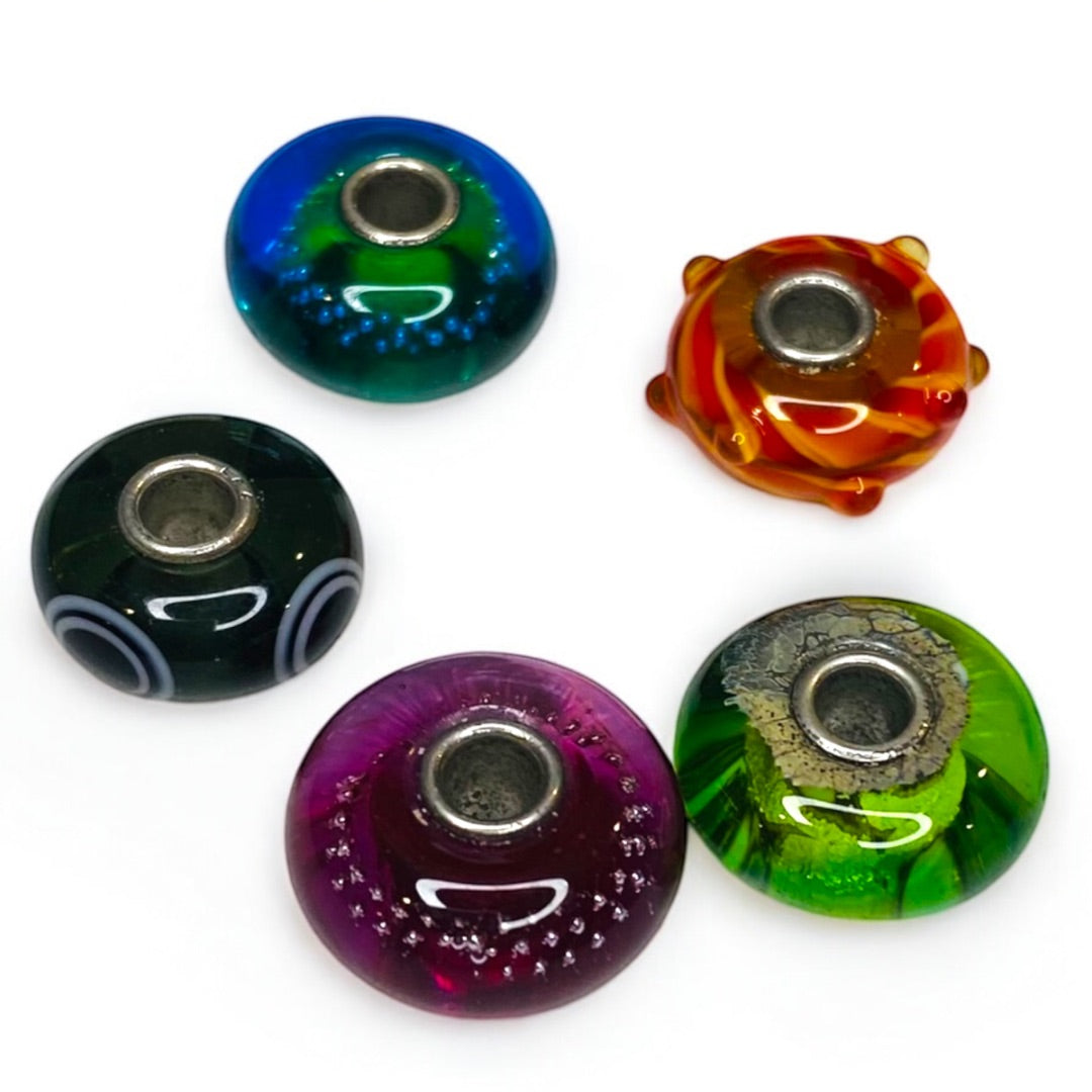 Lot of 5 Assorted Glass Charm Beads Approx 15mm x 8mm