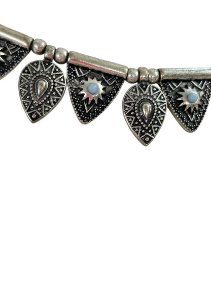 Cord and Metal Southwestern Style Necklace 15.5-18 Inch Silvertone Lobster Clasp