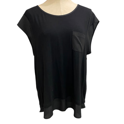 Large Calvin Klein Womens Black Tshirt Chiffon Trim Cap Sleeve