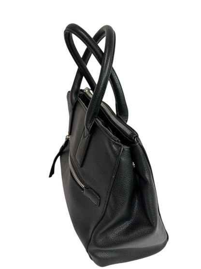 Charming Charlie Black Vegan Leather Satchel Handbag Detachable Crossbody Strap
