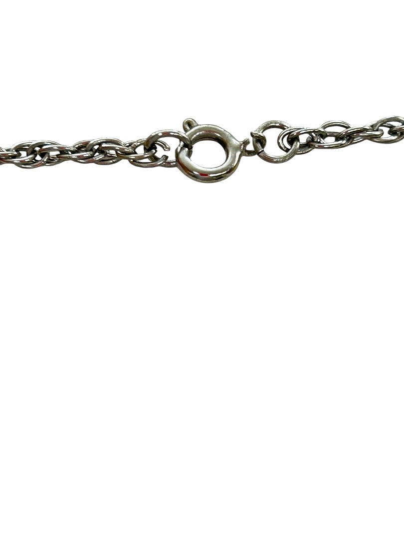 Vintage Silvertone Pendant Necklace Rose Yellow Red 23 Inch Spring Clasp