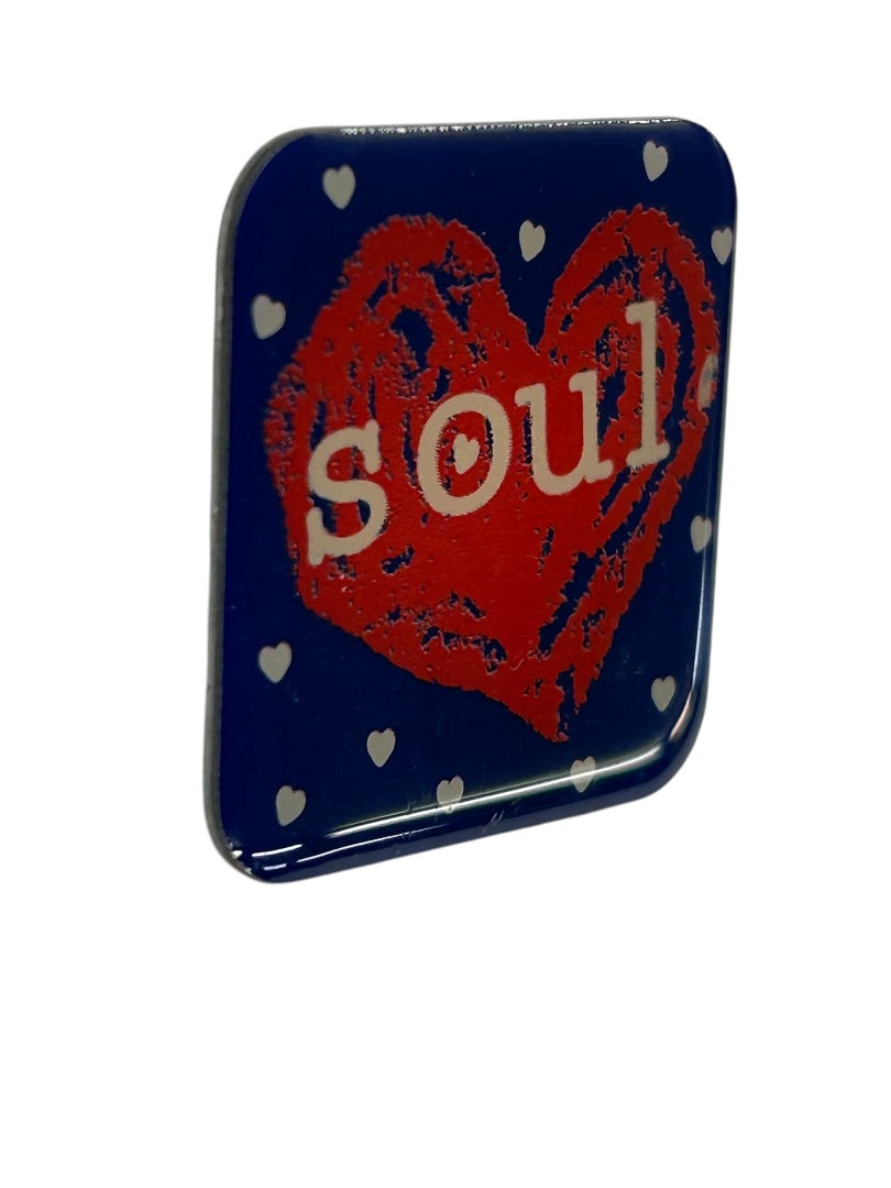 Soul Heart Lapel Pin Square Resin 1.2 Inch Red Blue White