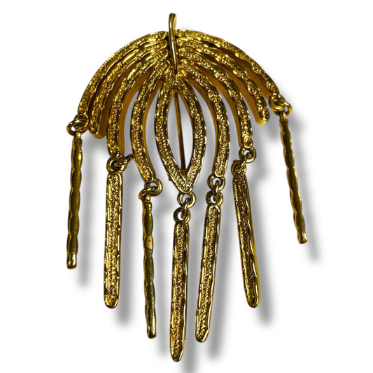 Vintage Signed Sarah Coventry Goldtone Dangle Brooch 2.5 x 1.5 Inch