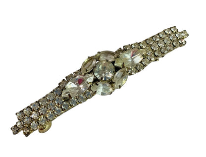 Ornate Rhinestone Barrette 3.5 Inch Vintage Hair Accessory Silvertone