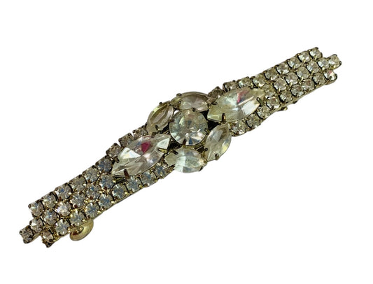Ornate Rhinestone Barrette 3.5 Inch Vintage Hair Accessory Silvertone