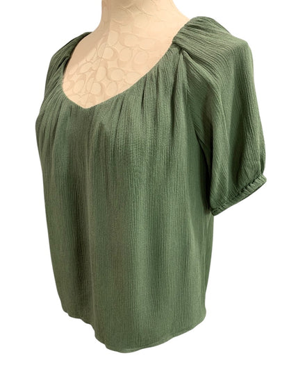 XSP Loft Petites Womens Green Scoop Neck Pullover Lined Short Sleeve Shirt Blouse