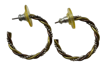 Post Hoop Earrings Pierced Hoop Earrings 1" Twisted Goldtone Silvertone