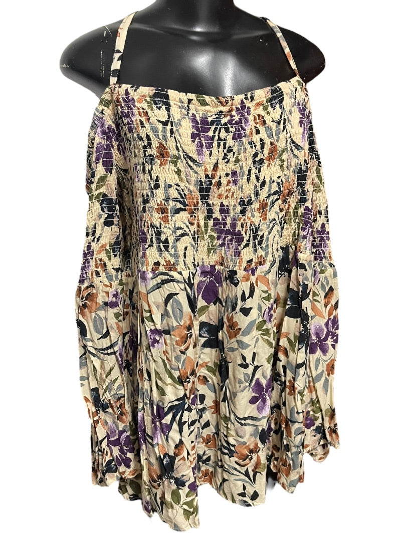 3X Torrid Smocked Cold Shoulder Floral Womens Top Shirt Challis