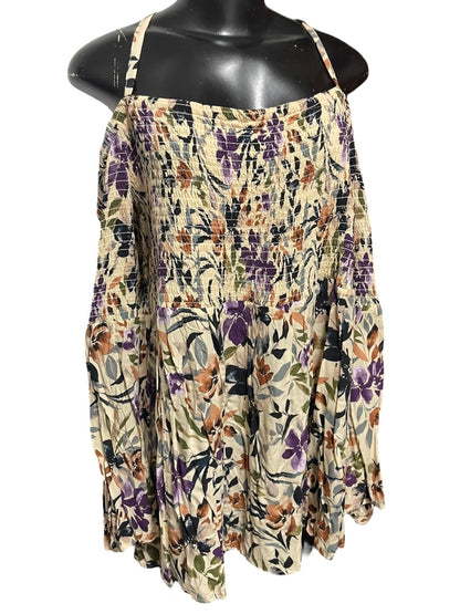 3X Torrid Smocked Cold Shoulder Floral Womens Top Shirt Challis