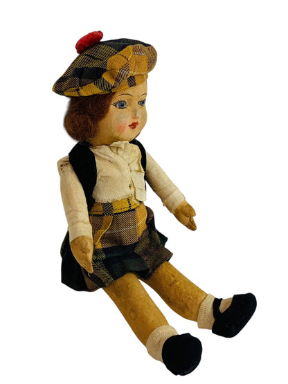 Vintage Chad Valley Cloth Doll 12 Inch Scottish Girl Made in England