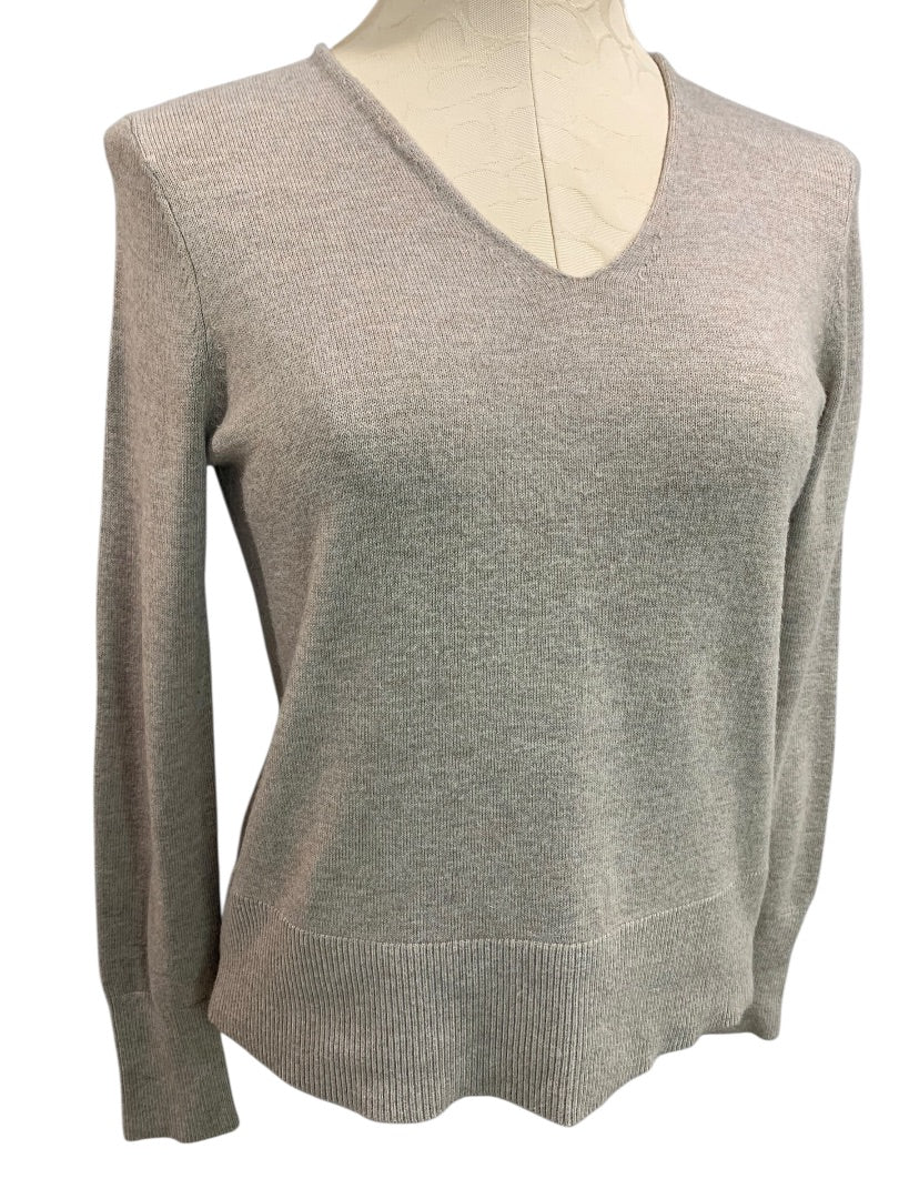 Small Petite Loft Womens Tan Lightweight Sweater V-Neck