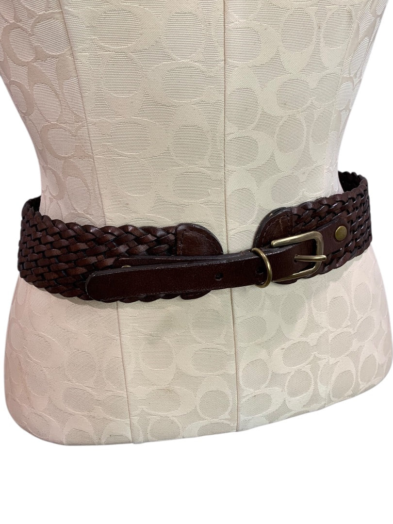 Small (29-30") Loft Womens Brown Woven Leather Belt 2 Inch Width