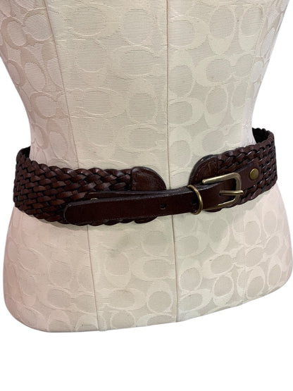 Small (29-30") Loft Womens Brown Woven Leather Belt 2 Inch Width
