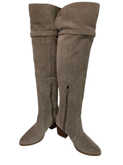Size 6 Sole Society Womens Suede Knee Boots Mushroom Erika 2.5" Block Heel