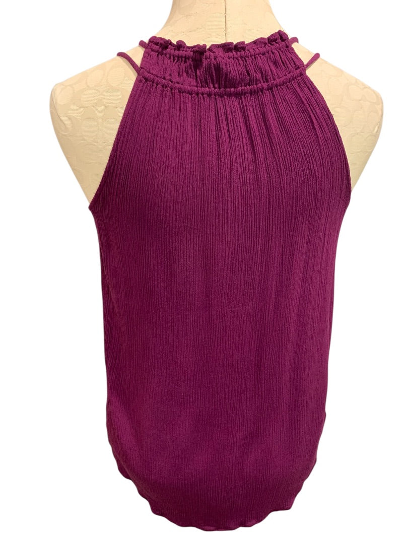 XS Loft Womens Purple Gauzy Rayon Shirt Tie Neck