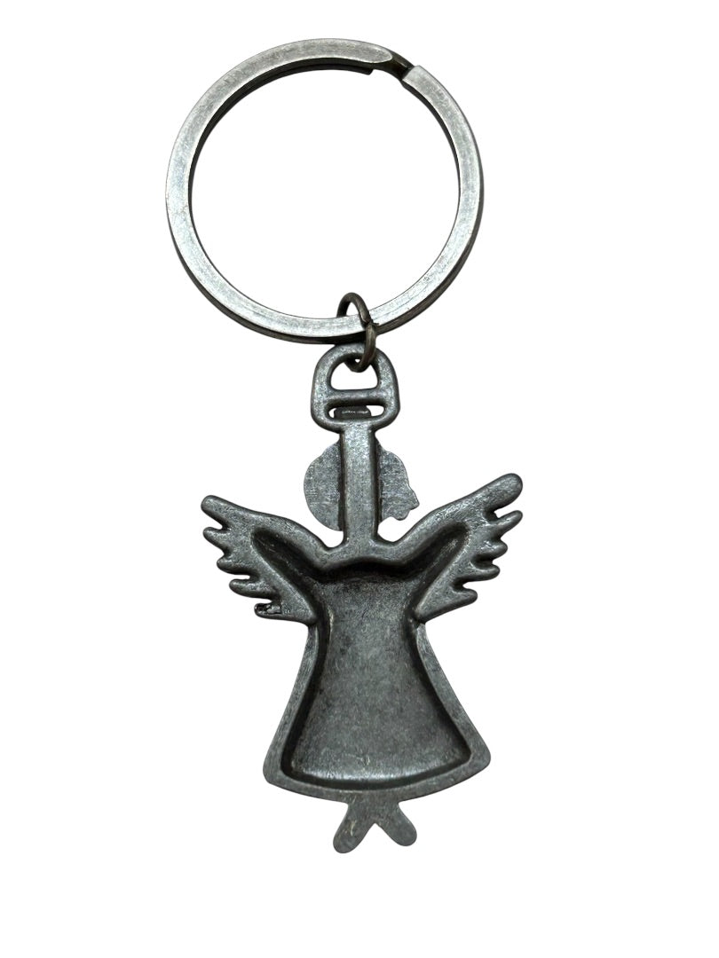 Pewter Angel Heart Keychain Key Ring Wings 3 Inch