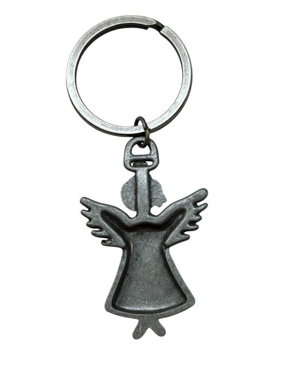 Pewter Angel Heart Keychain Key Ring Wings 3 Inch