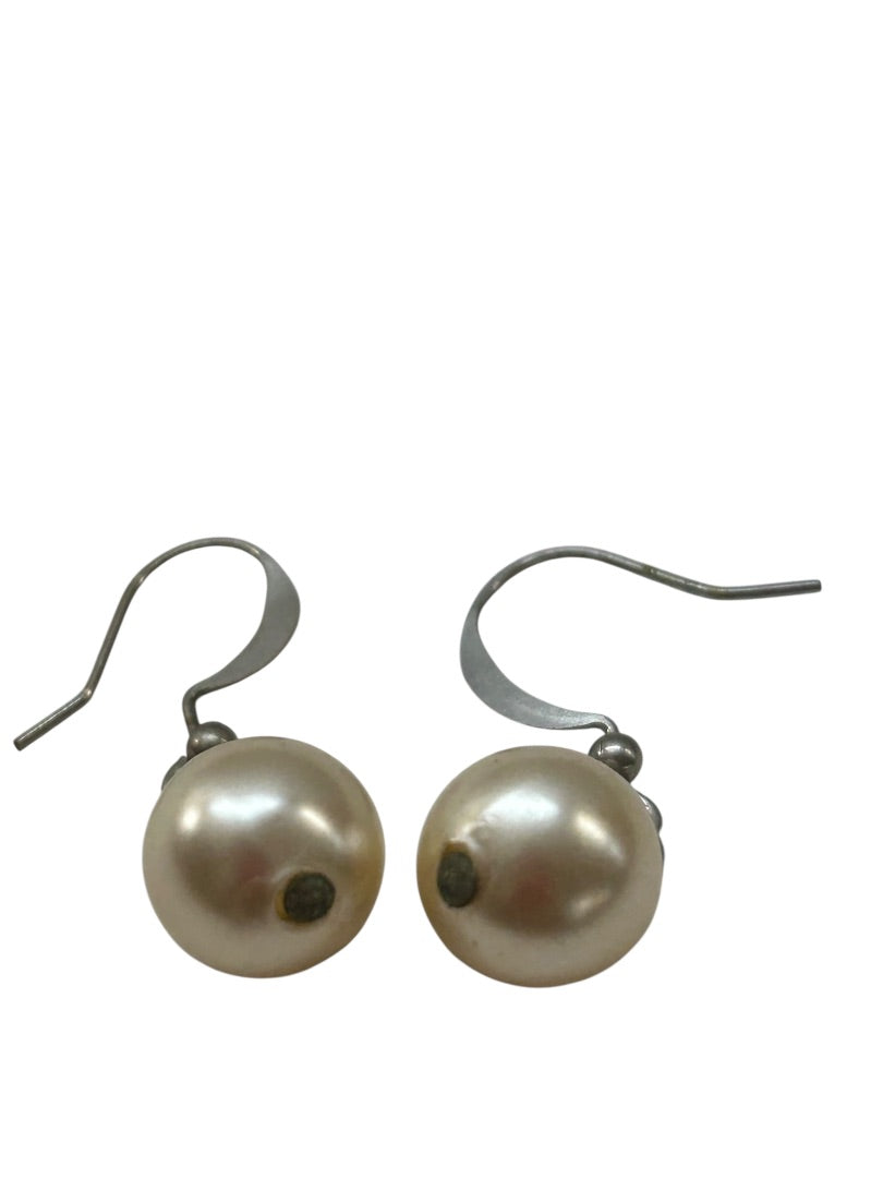 Faux Pearl 10mm Fish Hook Pierced Earrings 1 Inch Drop Dangle