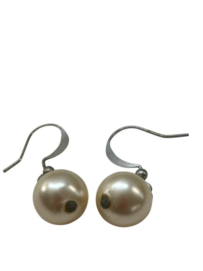 Faux Pearl 10mm Fish Hook Pierced Earrings 1 Inch Drop Dangle