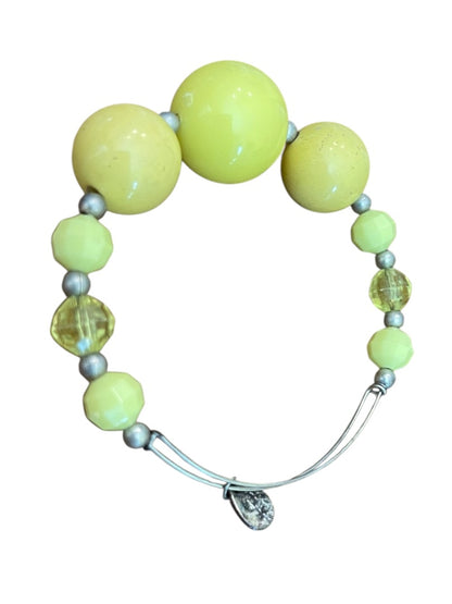 Expandable Wire Bracelet 2003 Beaded Silvertone Bracelet Yellow