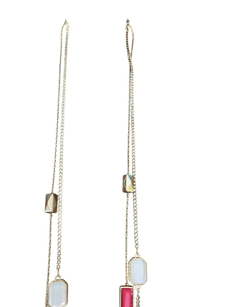 New York & Company 2 Strand Goldtone 37 Inch Beaded Necklace Black White Pink