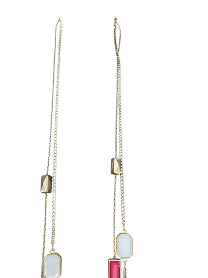 New York & Company 2 Strand Goldtone 37 Inch Beaded Necklace Black White Pink