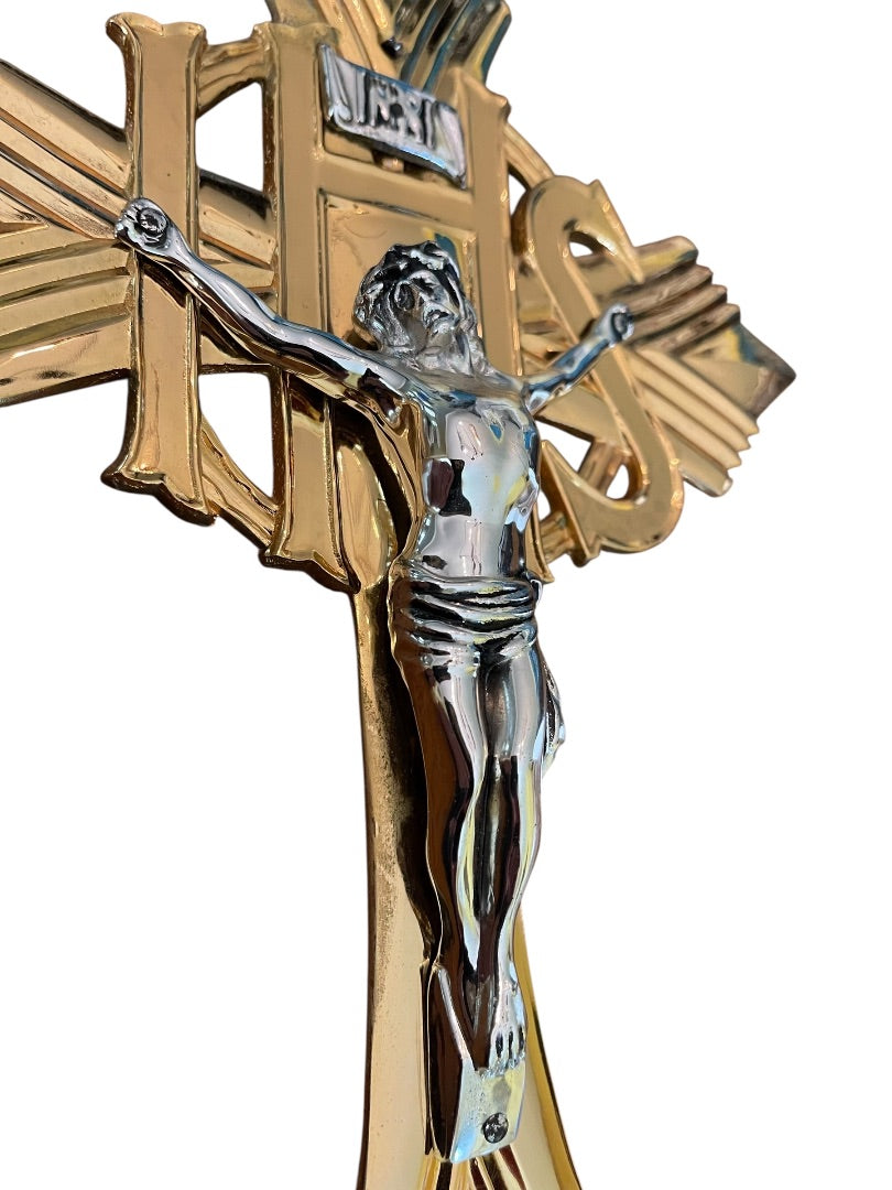 Vintage Crucifix INRI Jesus Christ Religious Goldtone and Silvertone