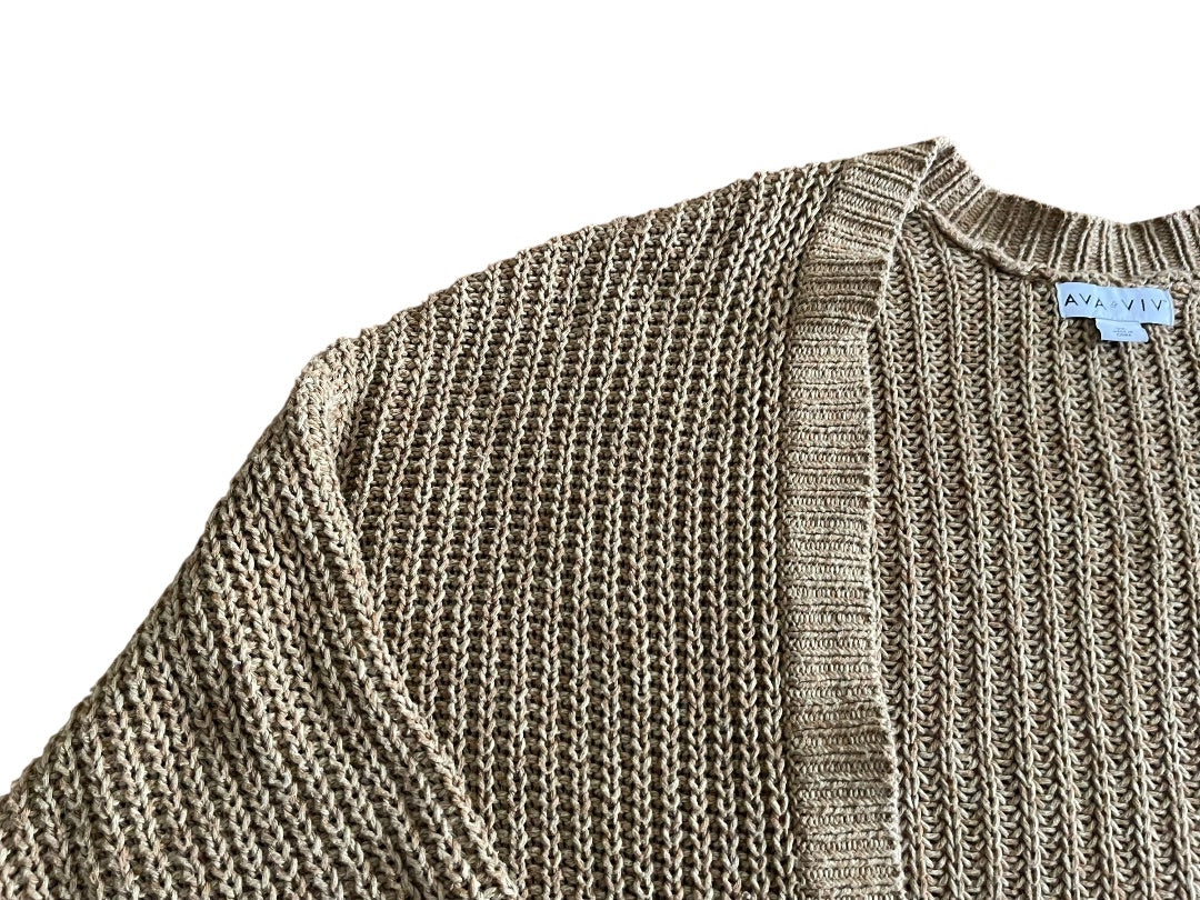 2X Ava & Viv Loose Knit Over Sized Cardigan Sweater Brown Womens Plus Size