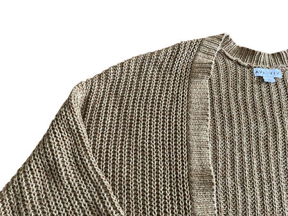 2X Ava & Viv Loose Knit Over Sized Cardigan Sweater Brown Womens Plus Size