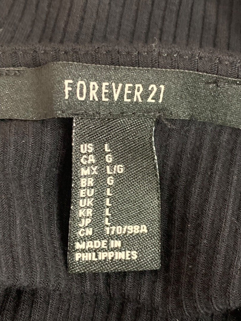 Large Forever 21 Crop Tank Top Shirt Womens Black Ribbed Tie Front