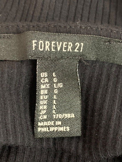 Large Forever 21 Crop Tank Top Shirt Womens Black Ribbed Tie Front