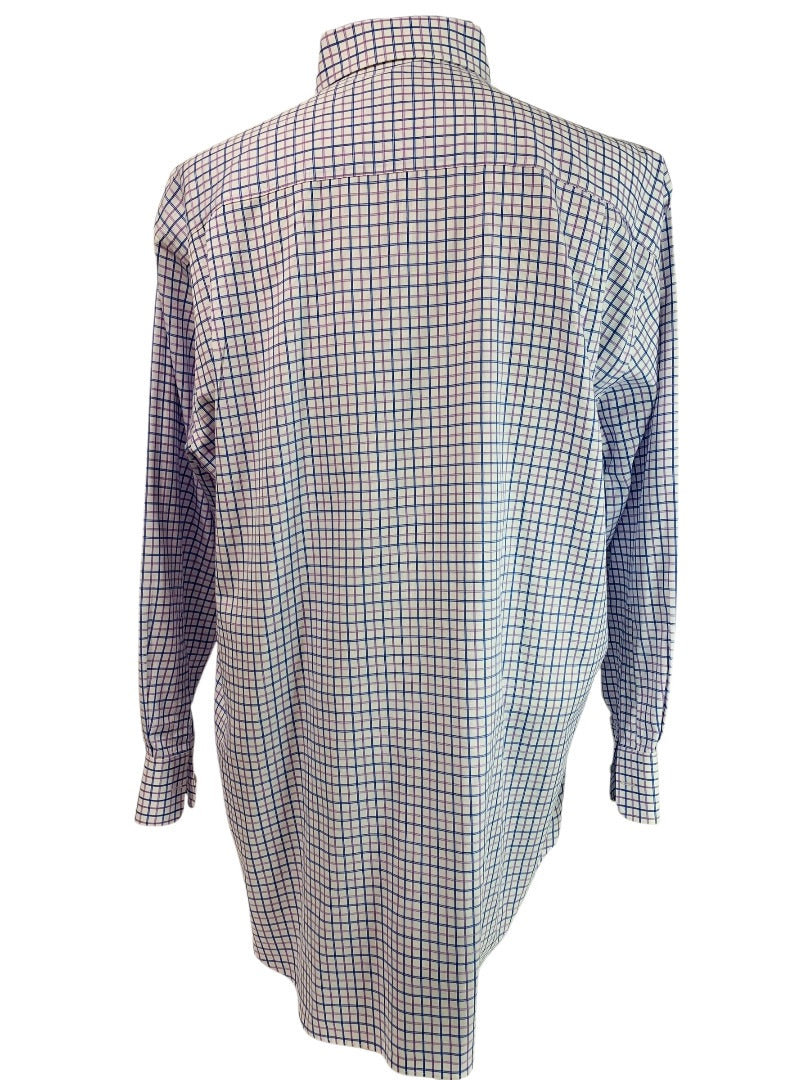 17.5 (32/33) David Donahue Mens Button Up Dress Shirt Windowpane Blue Purple