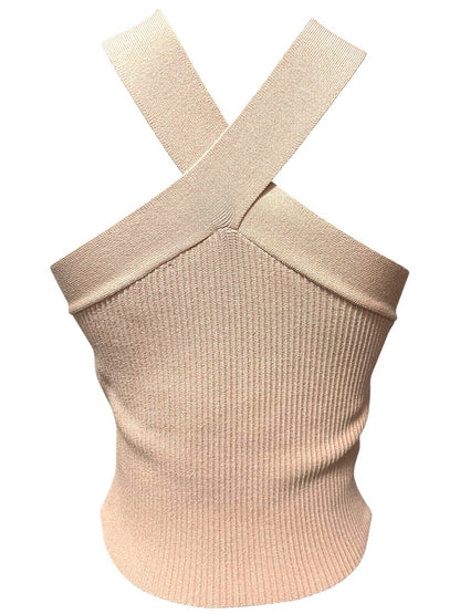 Medium Allie Rose Elegant Criss Cross Cropped Halter Top Pink