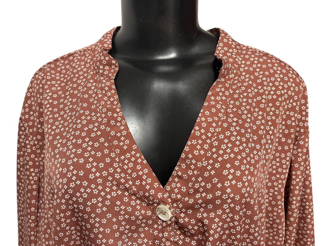3X Indulge Floral Long Sleeve Tie Waist  Dress Brown Retro