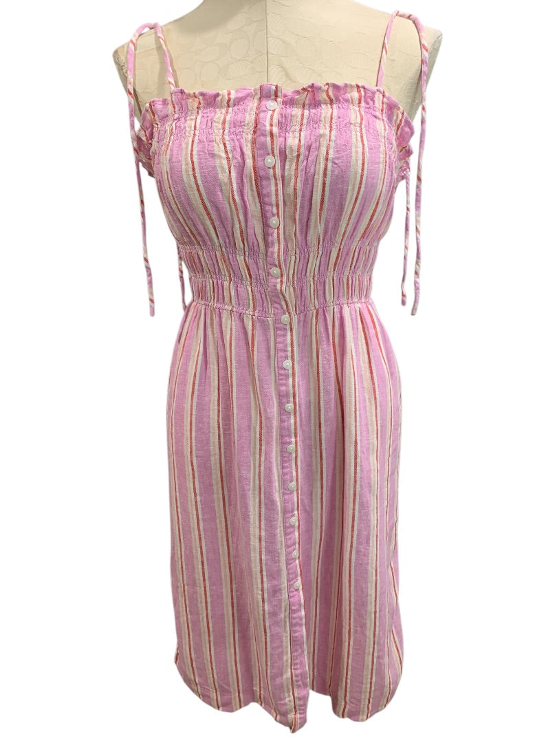 XS Universal Thread Linen Blend Sundress Striped Pockets Tie Straps Midi