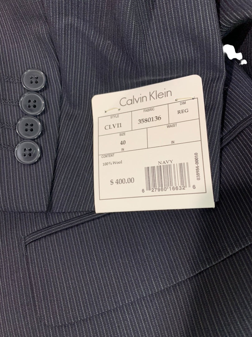 40R Calvin Klein Mens Slim Fit New Sport Coat Jacket Navy Blue Pinstripe Wool