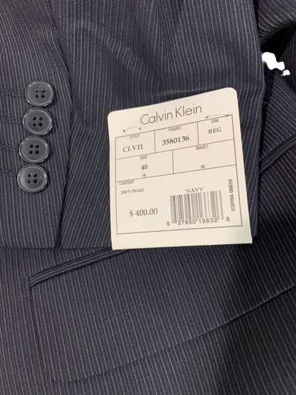 40R Calvin Klein Mens Slim Fit New Sport Coat Jacket Navy Blue Pinstripe Wool