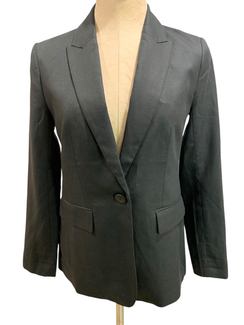 Size 2P Loft Petites Womens Black Blazer Suit  Jacket Linen Blend