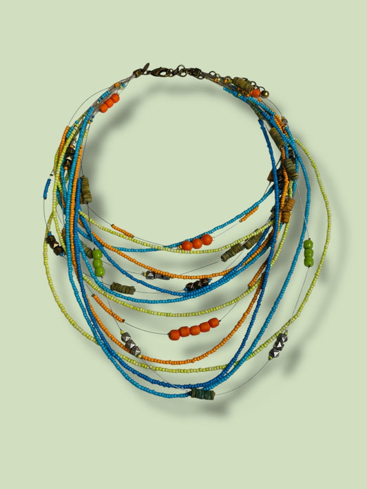 Chicos Boho Multistrand Seed Bead Multicolor Necklace 18-22"