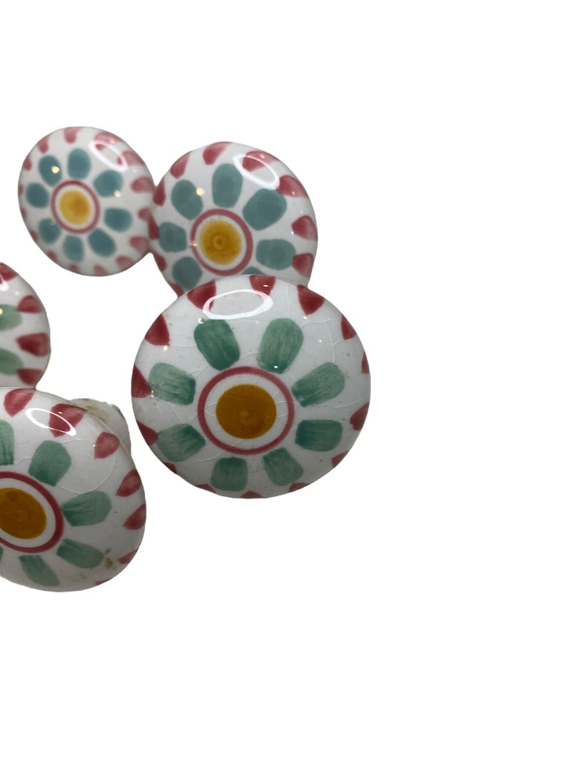 Set of 7 Ceramic Handpainted Drawer Knob Pulls Floral 39mm 1.5"