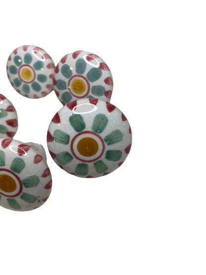 Set of 7 Ceramic Handpainted Drawer Knob Pulls Floral 39mm 1.5"