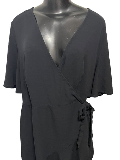 Size 1X Ava & Viv Short Sleeve Shorts Romper with Side Tie Black