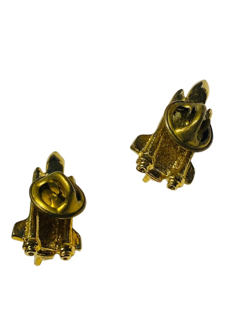 Pair of Vintage Space Shuttle Goldtone Lapel Pins Butterfly Back 1.25"