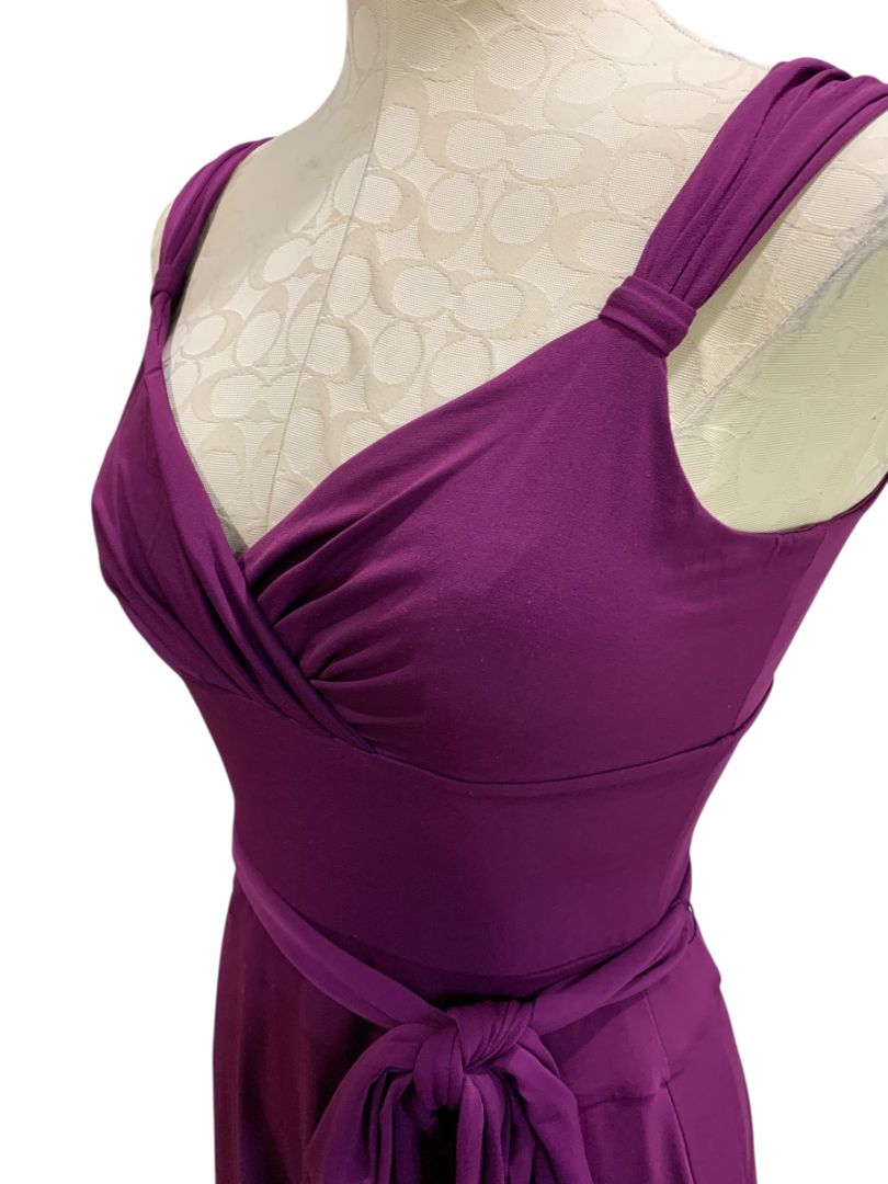 Size 4 Morgan McFeeters Purple V-Neck Dress Sleeveless Belted