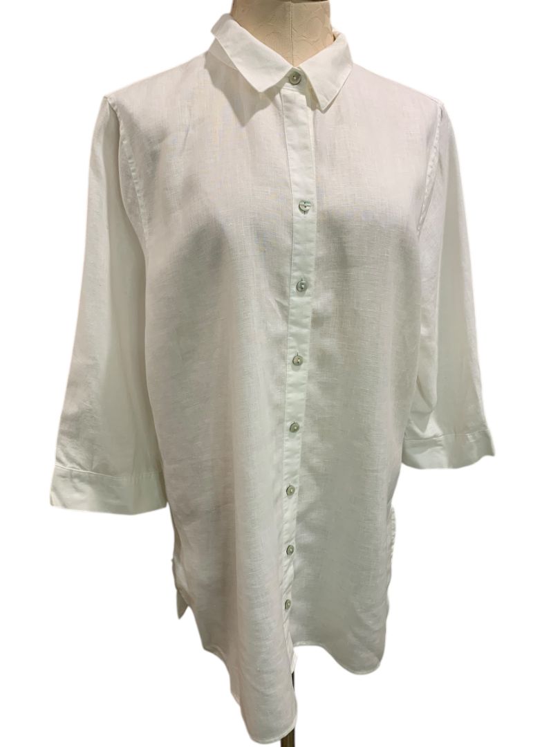 Size XL Chicos Womens Linen Tunic Button Up Blouse Shirt White