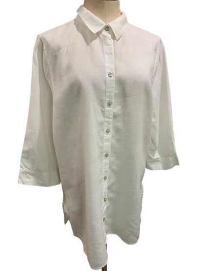 Size XL Chicos Womens Linen Tunic Button Up Blouse Shirt White
